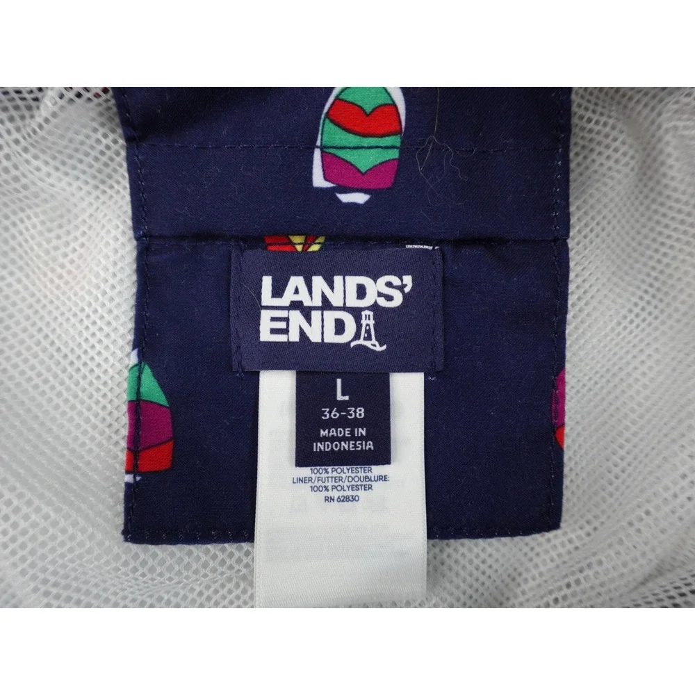 Lands End Mens Swim Trunks Large 36-38 Navy‎ Blue Sailboat Print Mesh Lined 6in